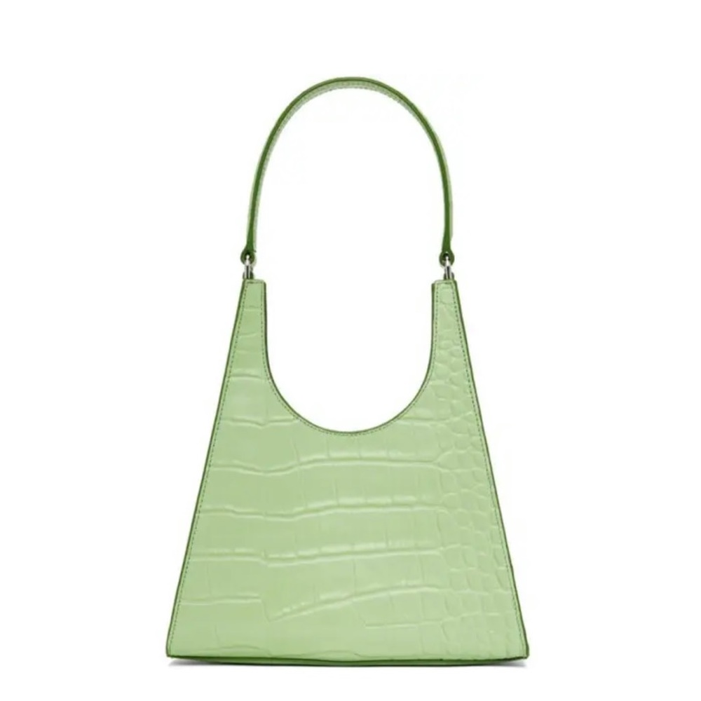 SSENSE exclusive Staud Rey Croc embossed bag in Agave/green